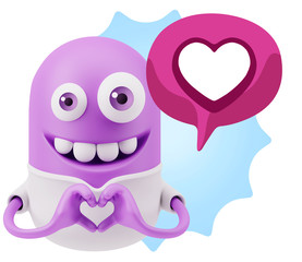 3d Rendering. Romantic Emoticon with hands forming a heart drawi