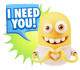 3d Rendering. Romantic Emoticon with hands forming a heart drawi