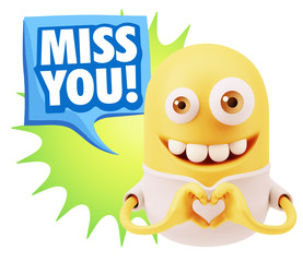 3d Rendering. Romantic Emoticon with hands forming a heart drawi