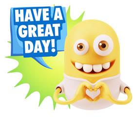 3d Rendering. Romantic Emoticon with hands forming a heart drawi