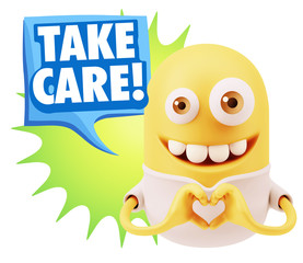 3d Rendering. Romantic Emoticon with hands forming a heart drawi