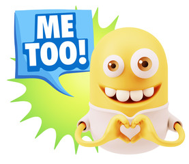 3d Rendering. Romantic Emoticon with hands forming a heart drawi