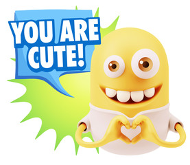 3d Rendering. Romantic Emoticon with hands forming a heart drawi