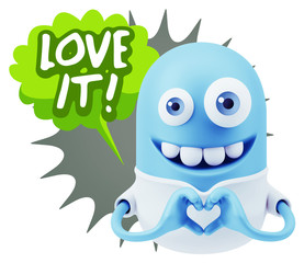 3d Rendering. Romantic Emoticon with hands forming a heart drawi