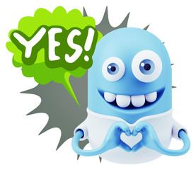 3d Rendering. Romantic Emoticon with hands forming a heart drawi