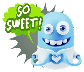 3d Rendering. Romantic Emoticon with hands forming a heart drawi