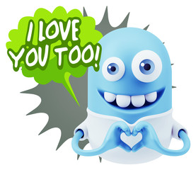 3d Rendering. Romantic Emoticon with hands forming a heart drawi