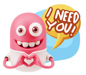 3d Rendering. Romantic Emoticon with hands forming a heart drawi