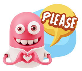 3d Rendering. Romantic Emoticon with hands forming a heart drawi