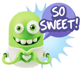 3d Rendering. Romantic Emoticon with hands forming a heart drawi