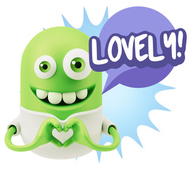 3d Rendering. Romantic Emoticon with hands forming a heart drawi