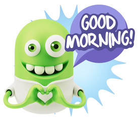 3d Rendering. Romantic Emoticon with hands forming a heart drawi