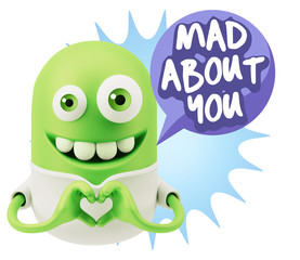 3d Rendering. Romantic Emoticon with hands forming a heart drawi