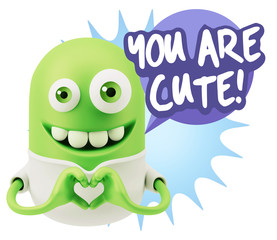 3d Rendering. Romantic Emoticon with hands forming a heart drawi