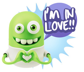 3d Rendering. Romantic Emoticon with hands forming a heart drawi