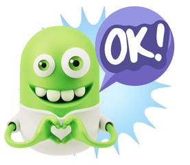 3d Rendering. Romantic Emoticon with hands forming a heart drawi