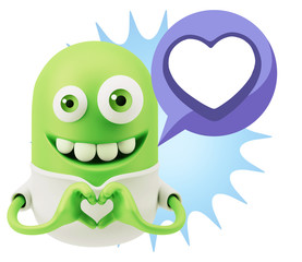 3d Rendering. Romantic Emoticon with hands forming a heart drawi