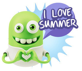 3d Rendering. Romantic Emoticon with hands forming a heart drawi