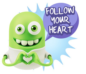 3d Rendering. Romantic Emoticon with hands forming a heart drawi