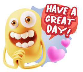 3d Rendering. Love Emoticon Face saying Have A Great Day with Co
