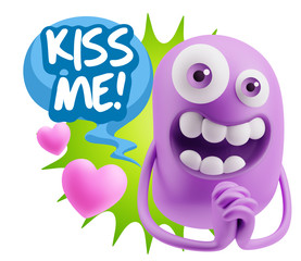 3d Rendering. Love Emoticon Face saying Kiss Me with Colorful Sp