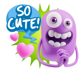 3d Rendering. Love Emoticon Face saying So Cute with Colorful Sp