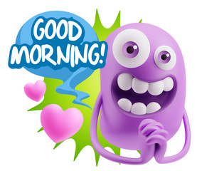 3d Rendering. Love Emoticon Face saying Good Morning with Colorf