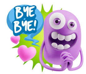Obraz premium 3d Rendering. Love Emoticon Face saying Bye Bye with Colorful Sp