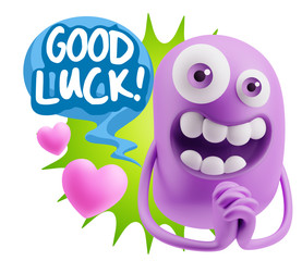 3d Rendering. Love Emoticon Face saying Good Luck with Colorful