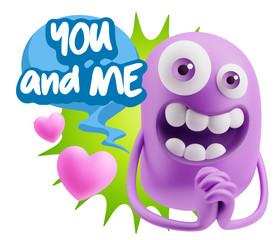 3d Rendering. Love Emoticon Face saying You And Me with Colorful