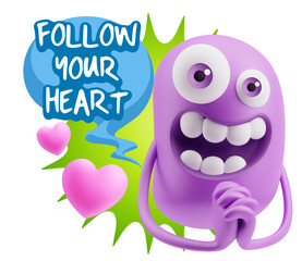 Obraz premium 3d Rendering. Love Emoticon Face saying Follow Your Heart with C
