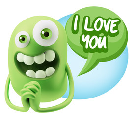 3d Rendering. Love Emoticon Face saying I Love You with Colorful