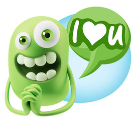 3d Rendering. Love Emoticon Face saying I Love U with Colorful S