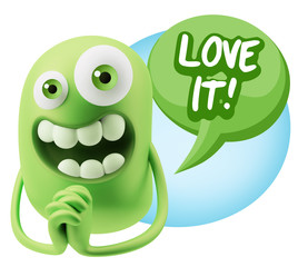 3d Rendering. Love Emoticon Face saying Love It with Colorful Sp