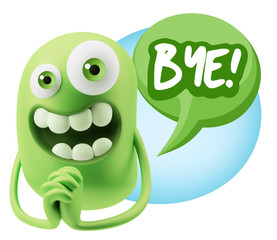 3d Rendering. Love Emoticon Face saying Bye with Colorful Speech