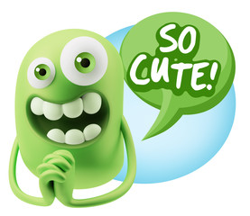 3d Rendering. Love Emoticon Face saying So Cute with Colorful Sp