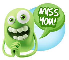 3d Rendering. Love Emoticon Face saying Miss You with Colorful S