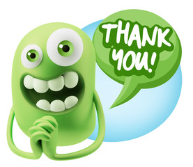 3d Rendering. Love Emoticon Face saying Thank You with Colorful