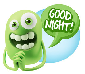 3d Rendering. Love Emoticon Face saying Good Night with Colorful