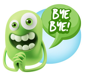 3d Rendering. Love Emoticon Face saying Bye Bye with Colorful Sp