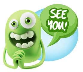 3d Rendering. Love Emoticon Face saying See You with Colorful Sp