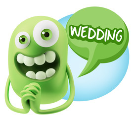3d Rendering. Love Emoticon Face saying Wedding with Colorful Sp