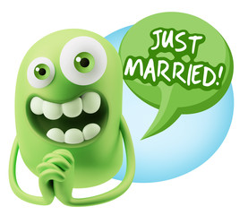 3d Rendering. Love Emoticon Face saying Just Married with Colorf