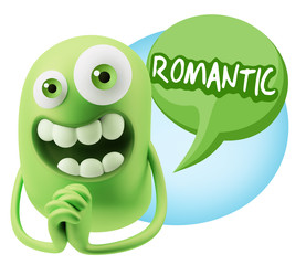 3d Rendering. Love Emoticon Face saying Romantic with Colorful S