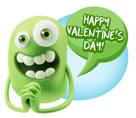 3d Rendering. Love Emoticon Face saying Happy Valentine's Day wi