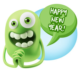3d Rendering. Love Emoticon Face saying Happy New Year with Colo