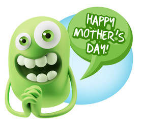 3d Rendering. Love Emoticon Face saying Happy Mother's Day with