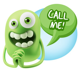 3d Rendering. Love Emoticon Face saying Call Me with Colorful Sp