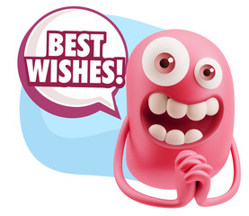 3d Rendering. Love Emoticon Face saying Best Wishes with Colorfu