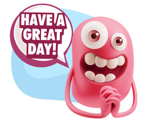 3d Rendering. Love Emoticon Face saying Have A Great Day with Co